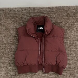 brown zara puffer vest